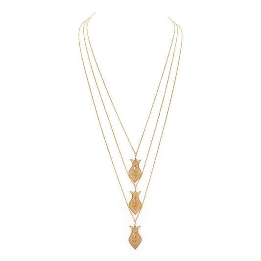 Amphora Layered Pendant Necklace - Gold & Mother of Pearl Resin