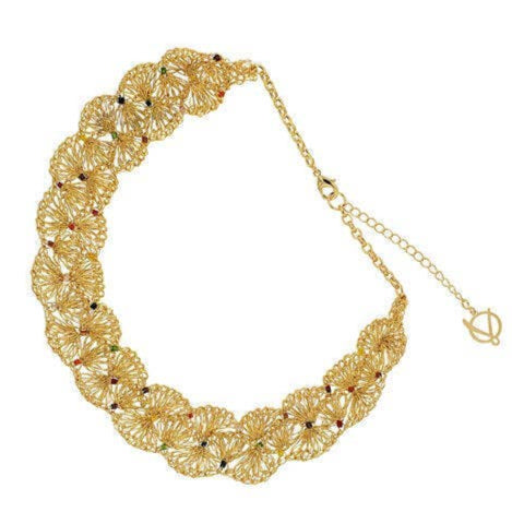 Multicolor Crystal and Gold Shells Necklace. 1 of 2.