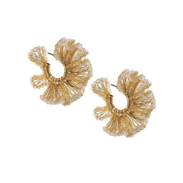Snowy White Crystal and Gold Rio Hoop Earrings. 1 of 2.
