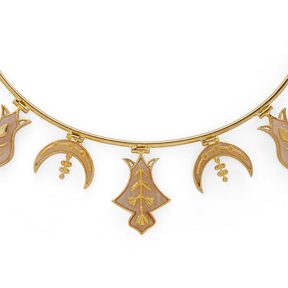 Hamsa Charm Collar Necklace - Gold & Mother of Pearl Resin