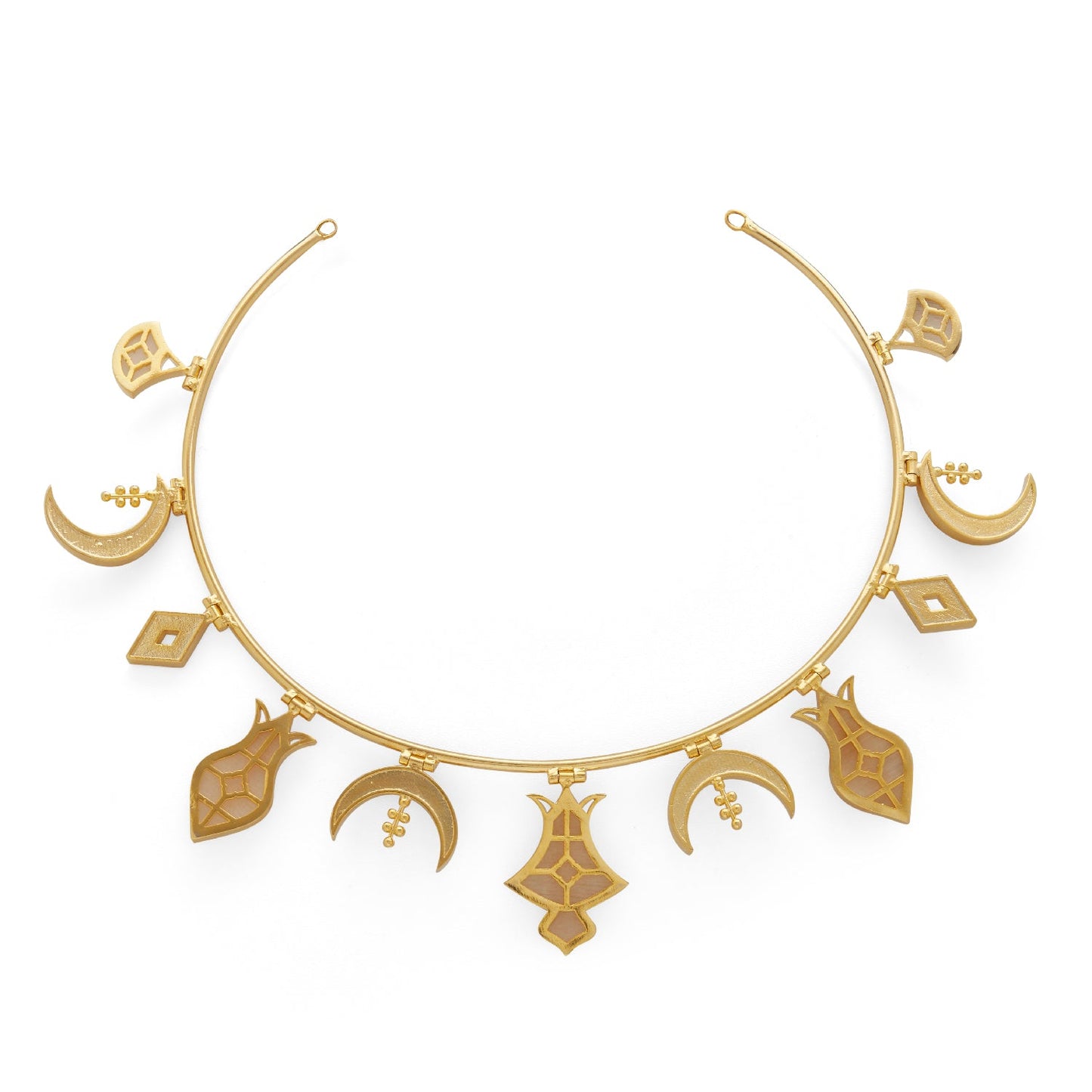 Hamsa Charm Collar Necklace - Gold & Mother of Pearl Resin