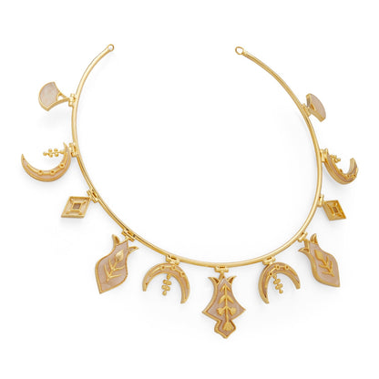 Hamsa Charm Collar Necklace - Gold & Mother of Pearl Resin