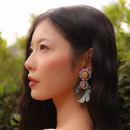 Cosmos Flower Drop Earrings - Sage Green