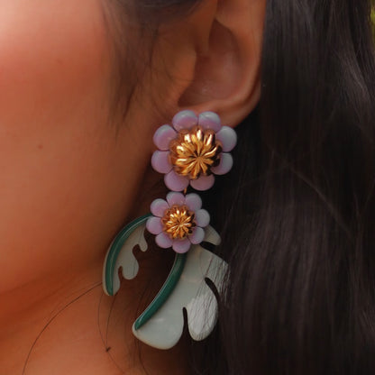 Cosmos Flower Drop Earrings - Sage Green