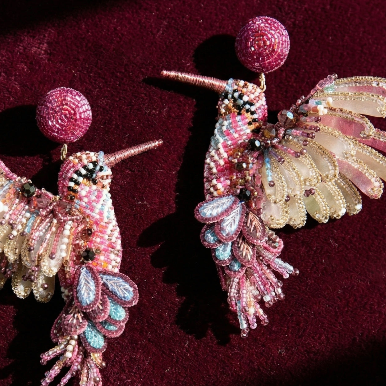 Hummingbird Beaded Earrings - Fuchsia