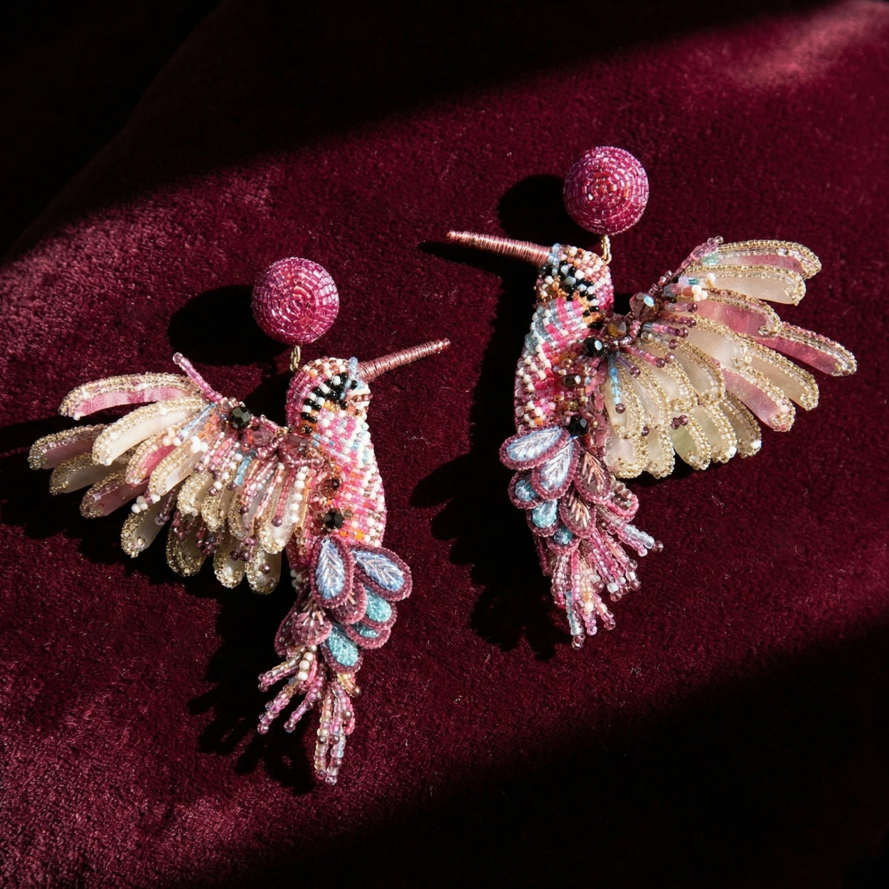 Hummingbird Beaded Earrings - Fuchsia