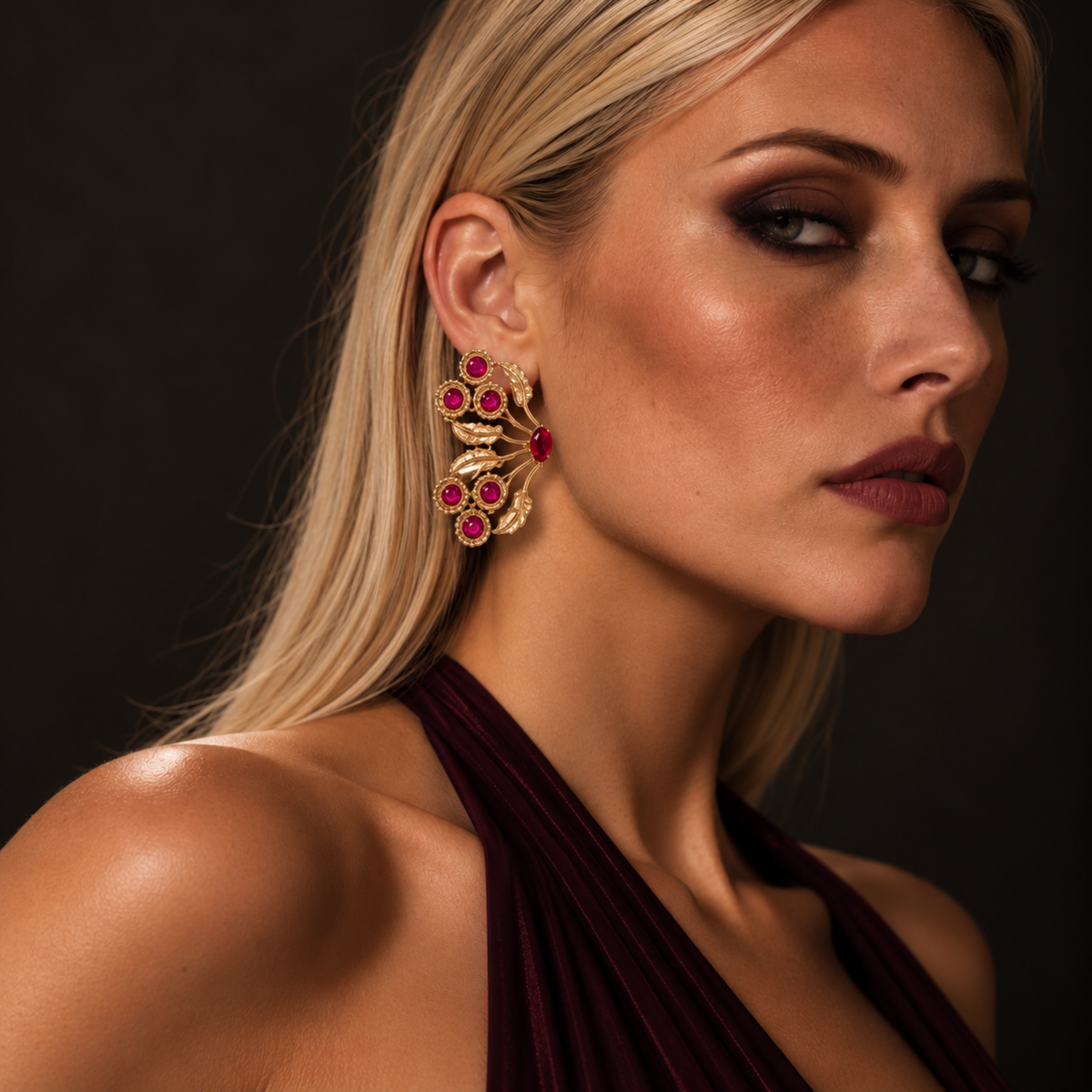 Madame Butterfly Floral Earrings - Fuchsia