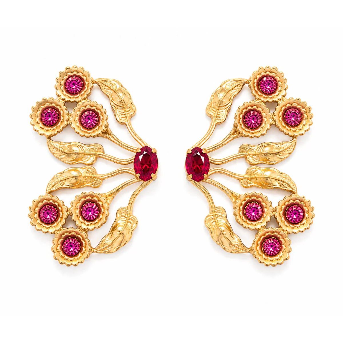Madame Butterfly Floral Earrings - Fuchsia