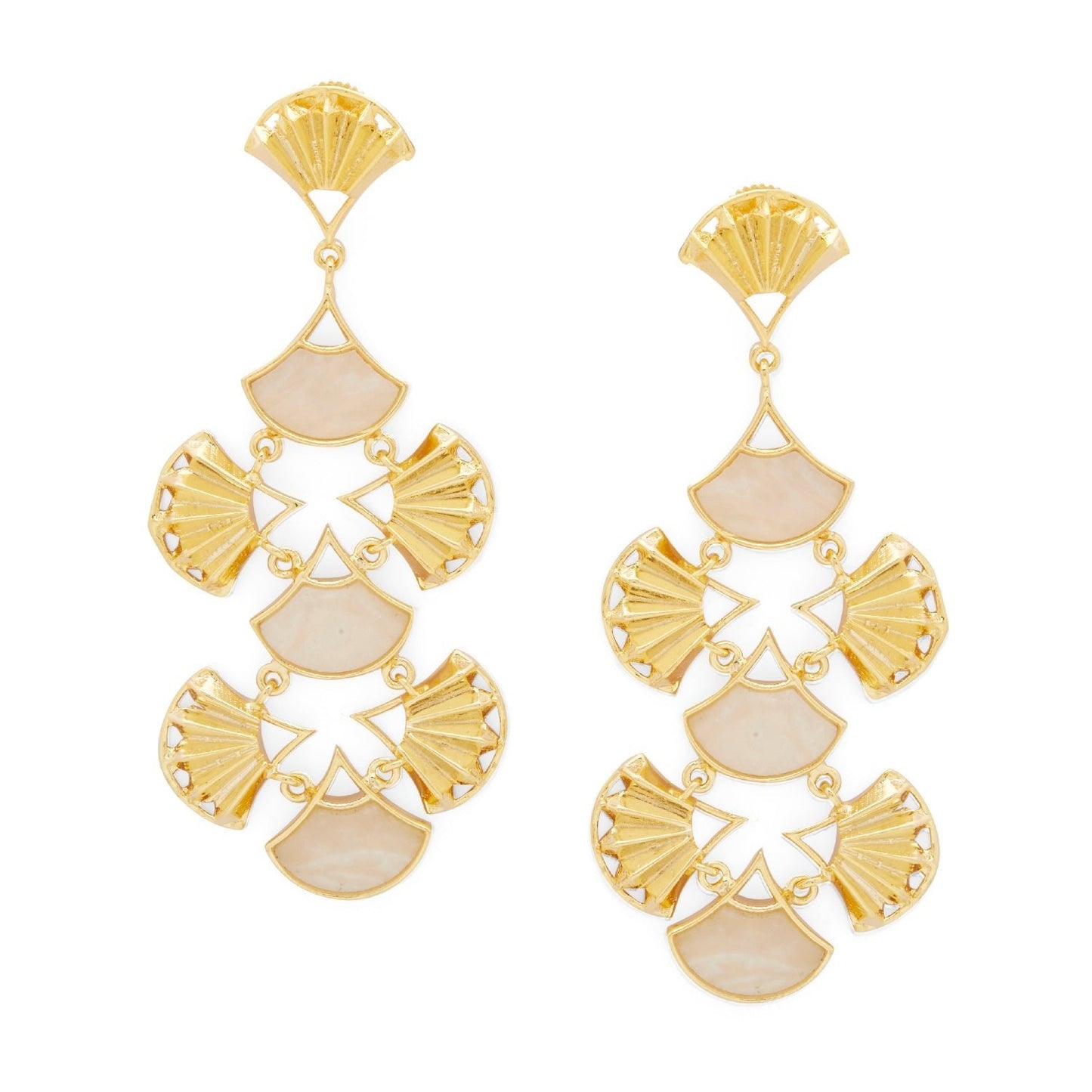 Pankha Chandelier Earrings - Gold & Mother of Pearl Resin