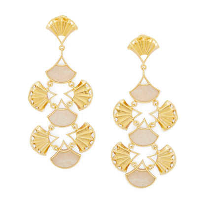 Pankha Chandelier Earrings - Gold & Mother of Pearl Resin