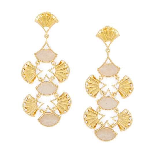 Pankha Chandelier Earrings - Gold & Mother of Pearl Resin