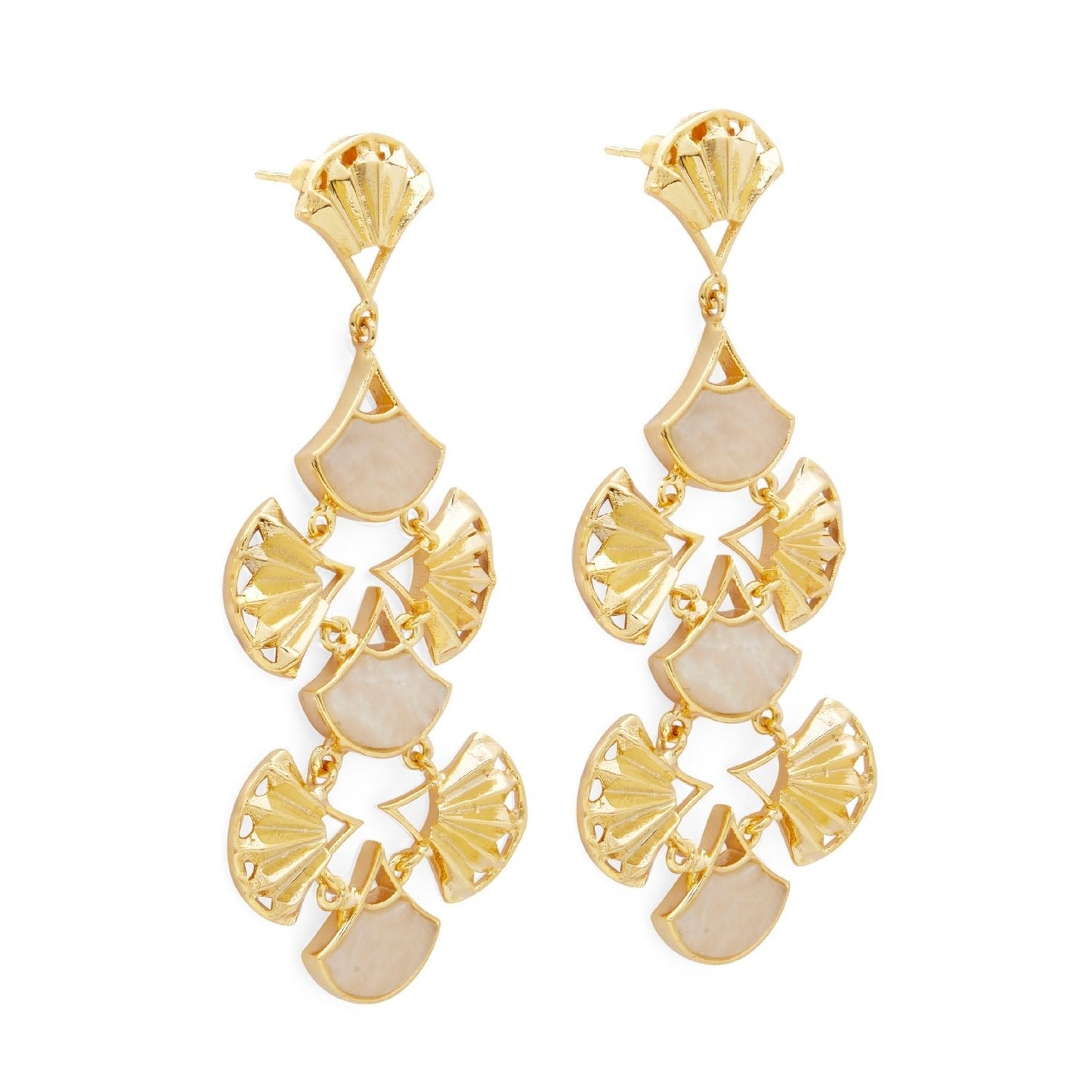 Pankha Chandelier Earrings - Gold & Mother of Pearl Resin