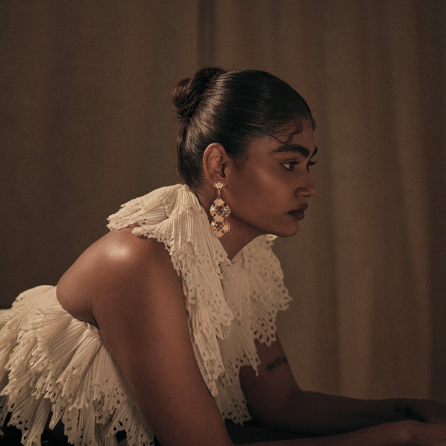 Pankha Chandelier Earrings - Gold & Mother of Pearl Resin