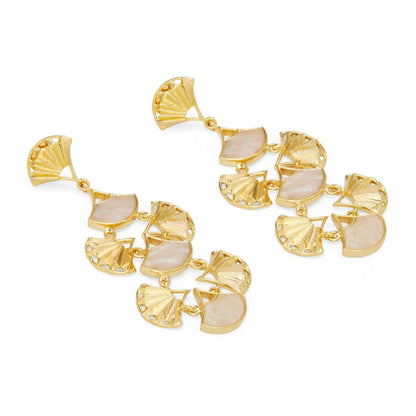 Pankha Chandelier Earrings - Gold & Mother of Pearl Resin
