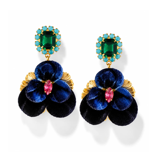 Pansy Drop Earrings - Navy