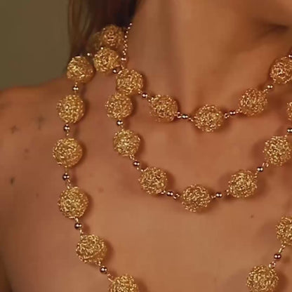 Gold Woven Spheres Maxi Necklace