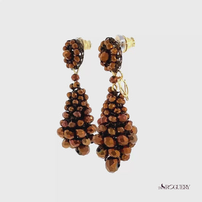Violet Beaded Drop Earrings - Sepia