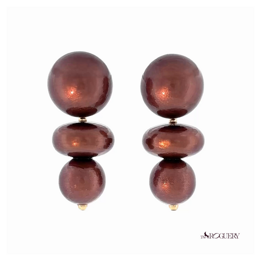 Nola Triple Bead Drop Earrings - Chocolate Cherry