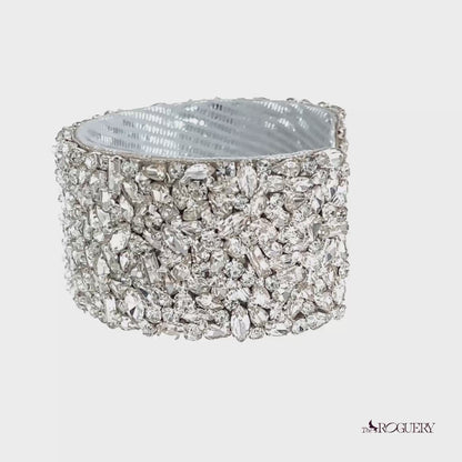 Karen Beaded Crystal Cuff - Silver