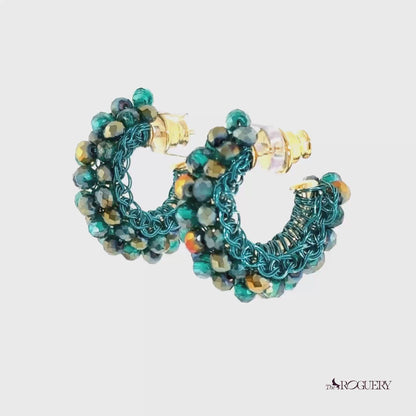 Dandelions Beaded Hoop Earrings - Teal