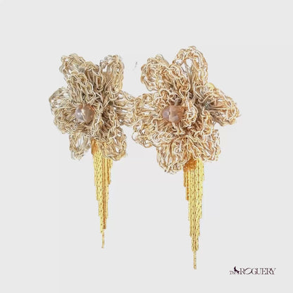 Rose Fringe Earrings - Gold