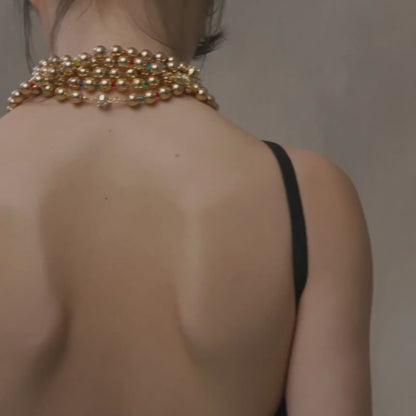Ilka Multi-Strand Beaded Collar Necklace - Gold Gumdrops