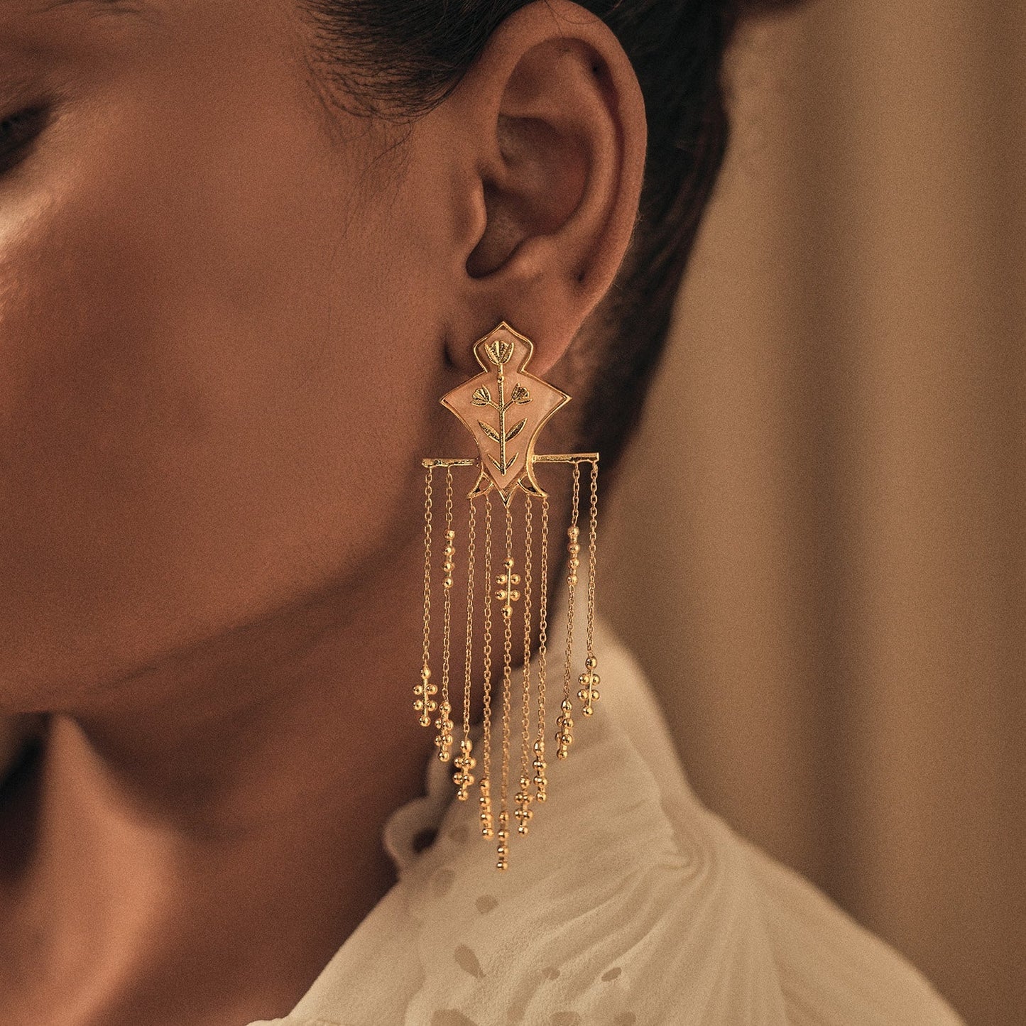 Serai Chandelier Earrings - Gold & Mother of Pearl Resin