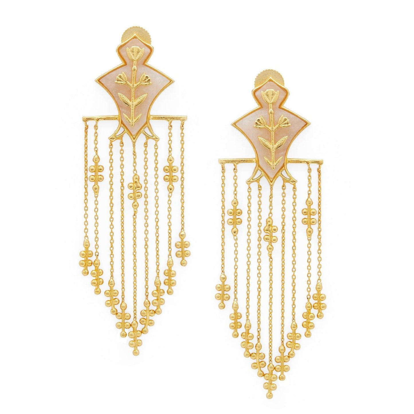 Serai Chandelier Earrings - Gold & Mother of Pearl Resin