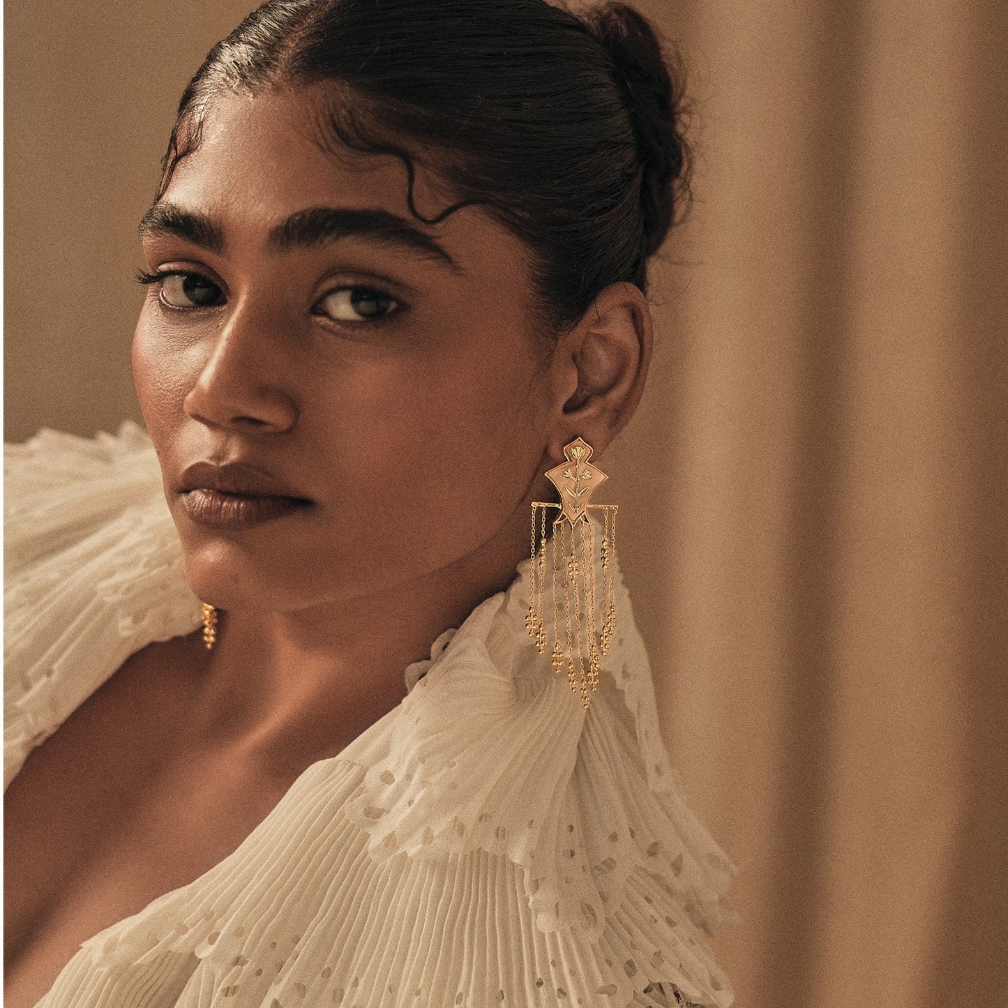 Serai Chandelier Earrings - Gold & Mother of Pearl Resin