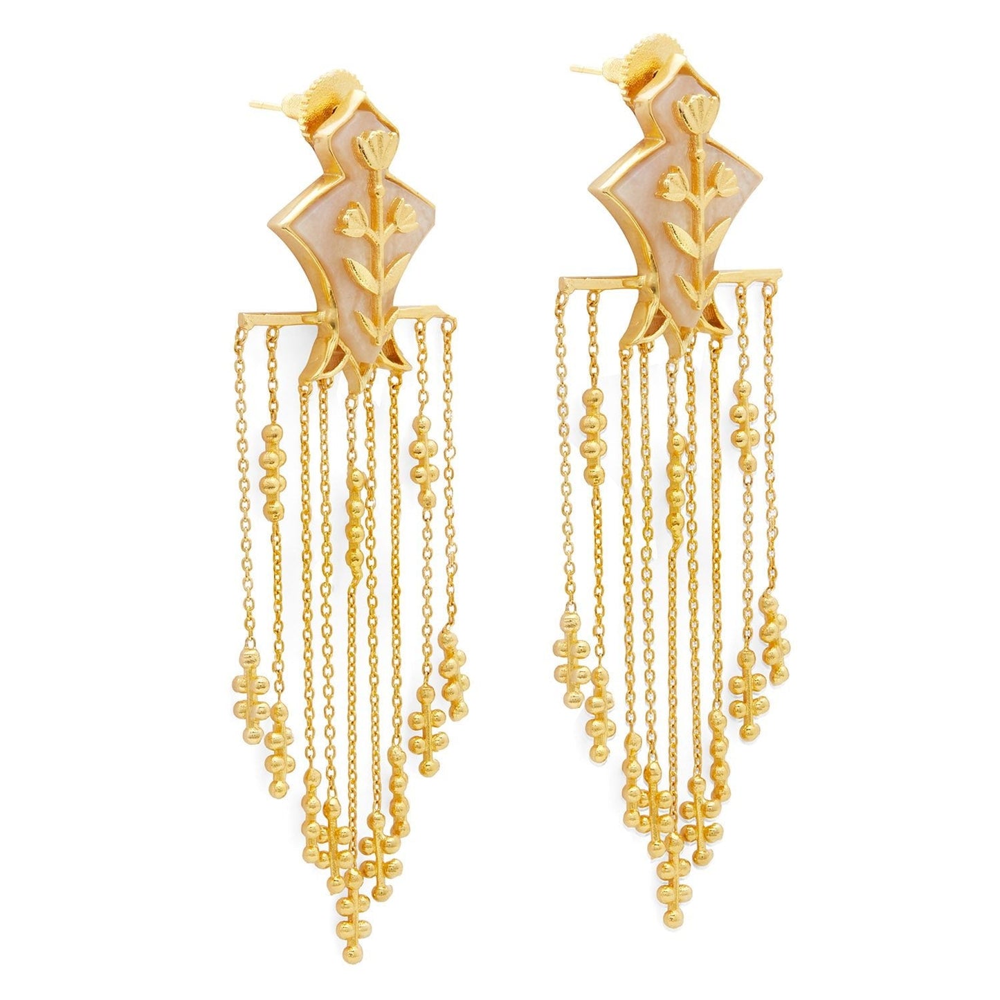 Serai Chandelier Earrings - Gold & Mother of Pearl Resin