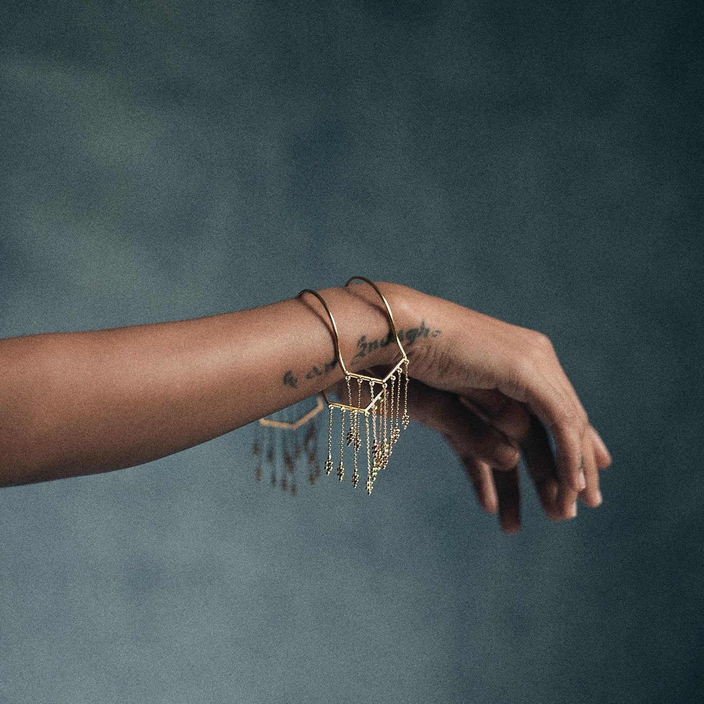 Silsila Gold Cuff Bracelet with Chain Fringe