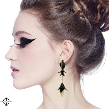 Wild Love Dangle Earrings - Black & Gold